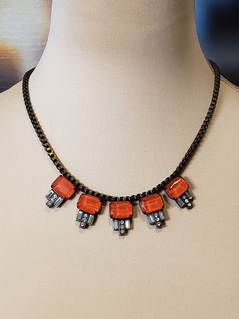 Loren Hope Statement Necklace with Bright Orange Stones With Matching Earrings